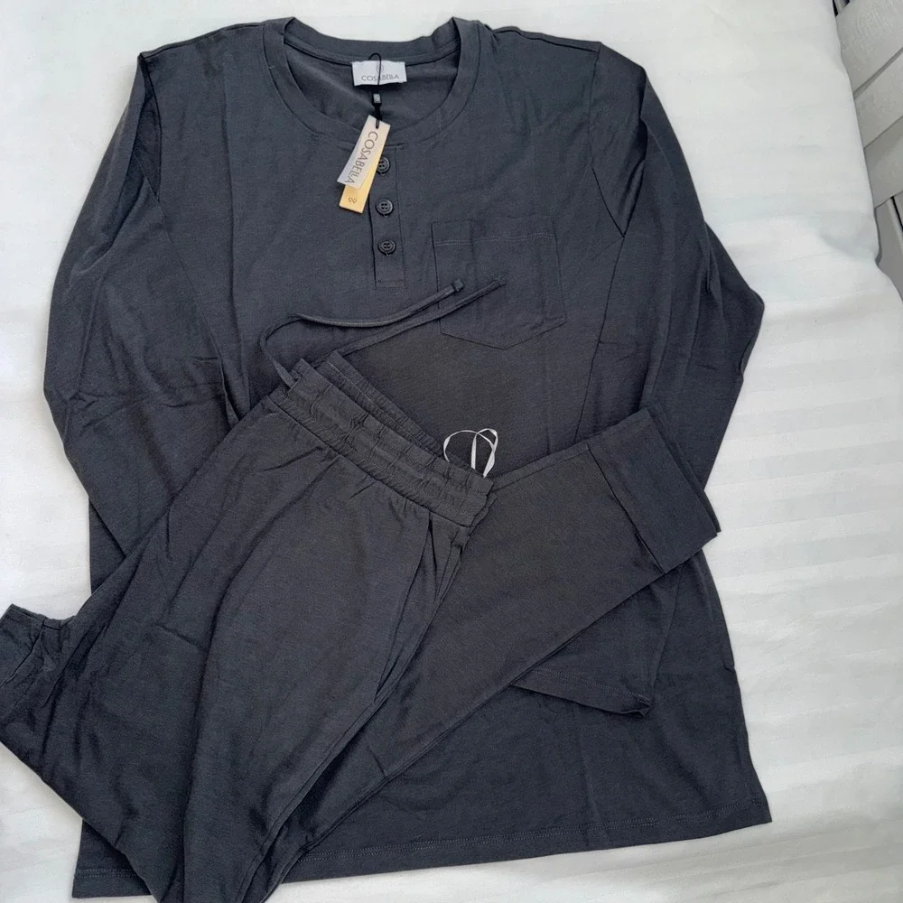Cosabella Amore Mens Henley Pajama Set Anthracite‎ Pima Cotton Modal Large